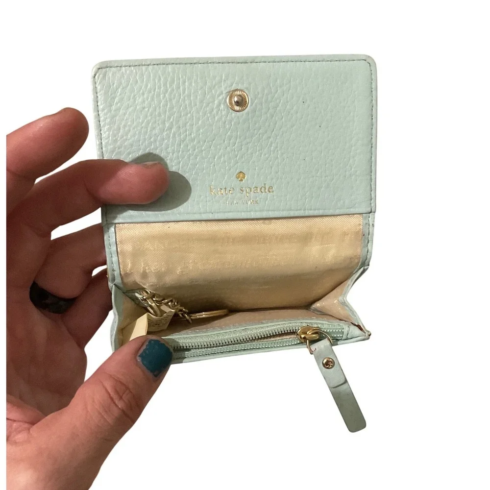 Kate Spade Mint Green Pebbled Leather Bow Card Holder Wallet PWRU4240